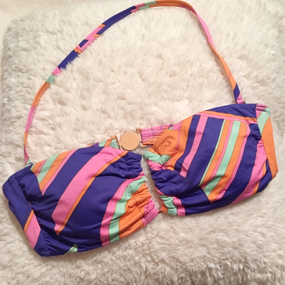 Victoria's Secret Swim Strapless Bikini Top with gold like clasp on back Medium